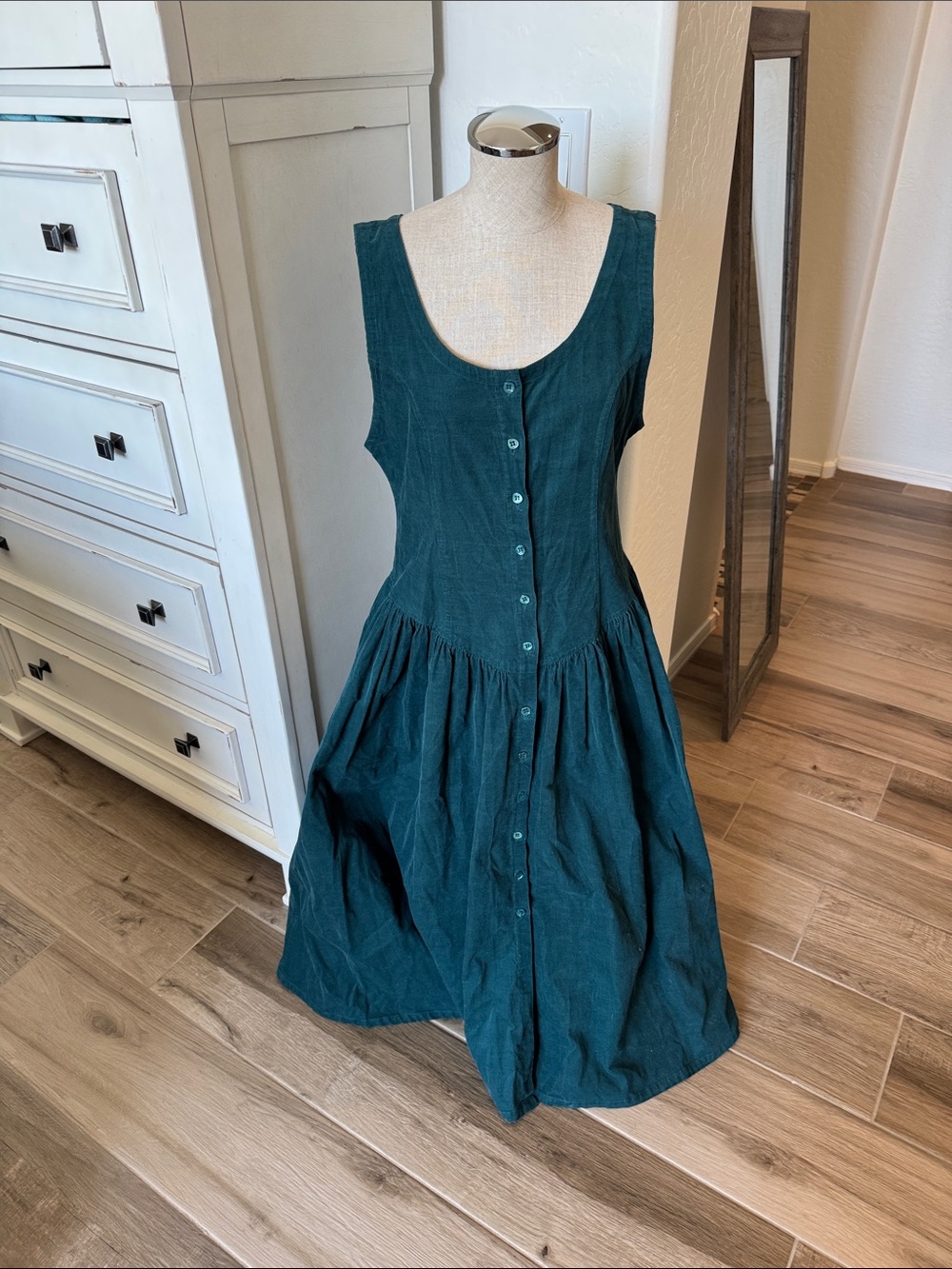 Vintage Westminster Lace 10 fine wale peacock teal corduroy button front dress